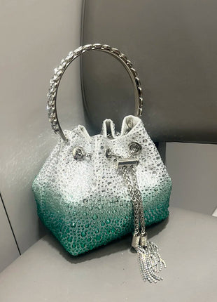Handle Rhinestones Evening clutch Bag Purses and handbag luxury Designer shoulder bag Shiny Crystal Clutch purse bucket bag PlatiNum