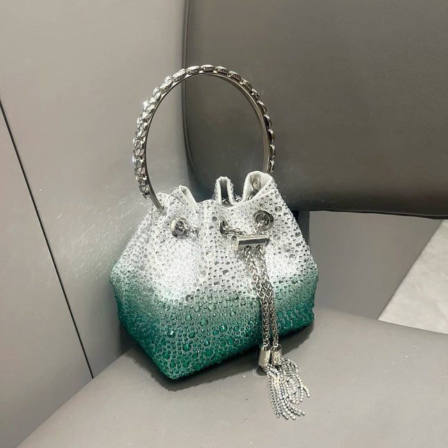 Handle Rhinestones Evening clutch Bag Purses and handbag luxury Designer shoulder bag Shiny Crystal Clutch purse bucket bag PlatiNum