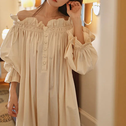 Camicia da notte lunga in cotone stile retrò, pigiama sexy da donna, vestaglia da mattina in stile principessa, loungewear.
