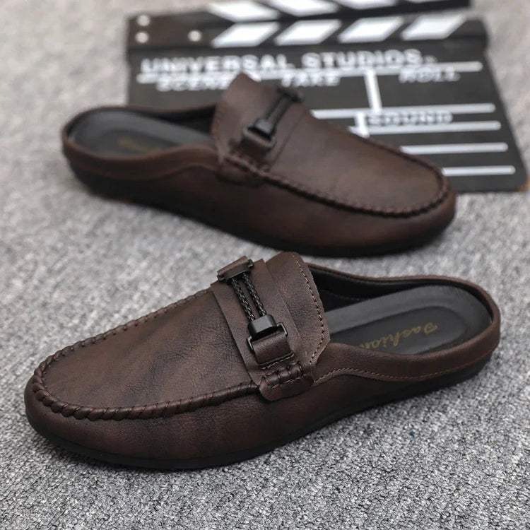 Mezze pantofole da uomo in pelle estiva Scarpe casual da uomo traspiranti Scarpe da guida pigre slip-on Comode mocassini da passeggio Mocassini