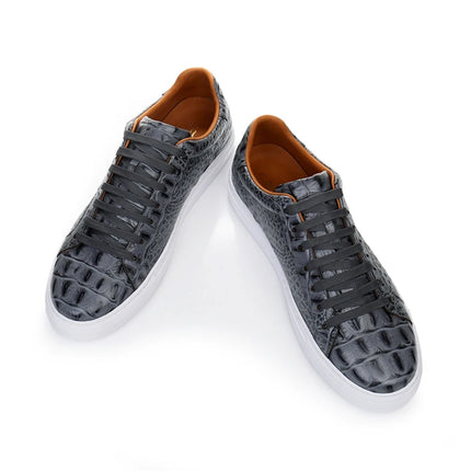 Leather Sneakers Men Calfskin Alligator Pattern Casual Shoes Lace Up Flats Daily Footwear
