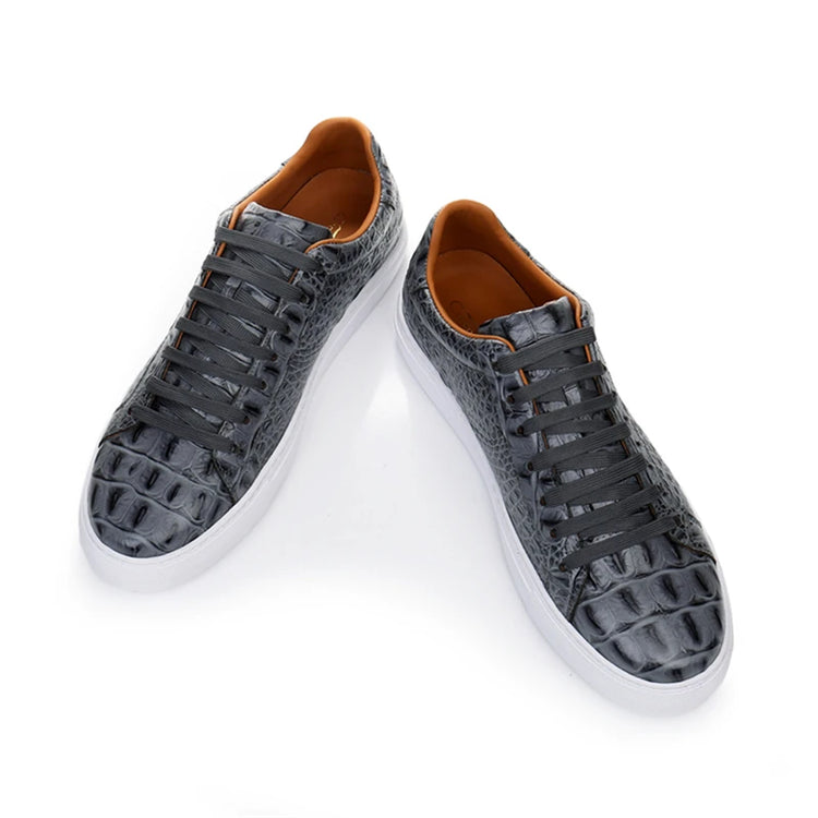Leather Sneakers Men Calfskin Alligator Pattern Casual Shoes Lace Up Flats Daily Footwear