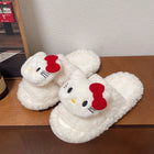 Sanrio Hello Kitty Women's 3D Cartoon Fluffy Teddy Fleece Open Toe Slippers Soft Non-Slip Sole Comfy Indoor Bedroom House Slides