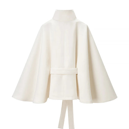 5 Colors New Autumn High Collar Woolen Cape Coat Tie Bow Sashes Long Bat Sleeve Front Buttons Cloak Shawl Jacket Loose Outerwear