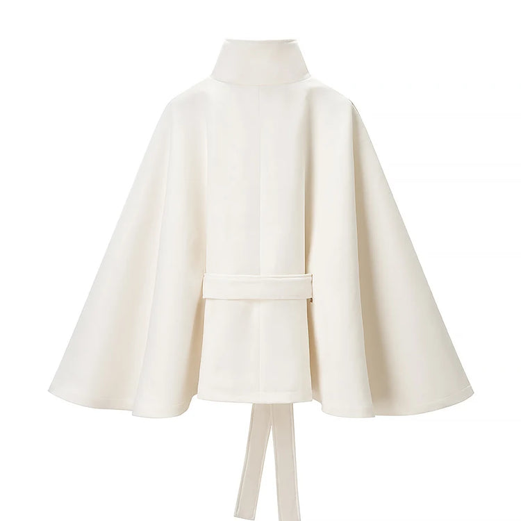 5 Colors New Autumn High Collar Woolen Cape Coat Tie Bow Sashes Long Bat Sleeve Front Buttons Cloak Shawl Jacket Loose Outerwear