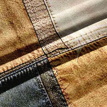 Mens Multi Color Patchwork Hoodie Soft Lined Raised Embroidery Slogan Small Cross Accent Minimal Casual Sweat Top