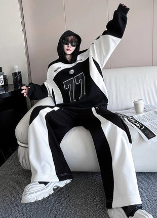 LUZHEN Street Wear Sports Two-piece Sets Men's Fashion Autumn 2025 New Color Contrast Splicing Loose Casual Pants Hoodies JY3686 PlatiNum