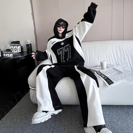 LUZHEN Street Wear Sports Two-piece Sets Men's Fashion Autumn 2025 New Color Contrast Splicing Loose Casual Pants Hoodies JY3686 PlatiNum