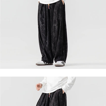 Pantaloni a gamba larga in velluto a coste da uomo in stile giapponese pantaloni larghi casual da uomo spessi e caldi pantaloni a lanterna Hip Hop streetwear taglie forti 5XL