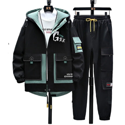Spring Casual Men Sets Two Pieces Fashion Korean Trend Hooded Jacket + Pants Autumn Baseball Uniform Suit Man Outfit