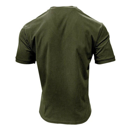 Men's European and American Summer Corduroy Solid Color Slim Casual V-Neck T-Shirt Amazon