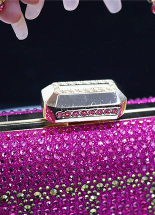 Popular In Nigeria Exquisite Evening Bags With Diamond Design Fashion Handle Clutch Rhinestone Embellished Long Chain Bag PlatiNum
