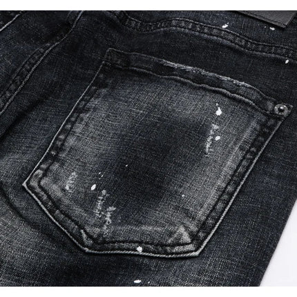 Street Fashion Men Jeans Retro Black Gray Elastic Slim Ripped Jeans Men High Quality Brand Designer Vintage Denim Pants Hombre PlatiNum