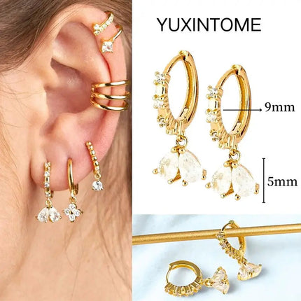 White Color Zircon Hoop Earrings 925 Sterling Silver Needle Cross/Star/Flower/Water Drop Pendant Gold Earrings Luxury Jewelry PlatiNum