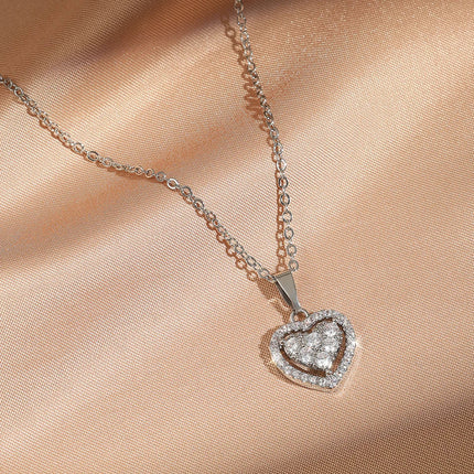 ZAKOL Simple Geometric Crystal White Zircon Pendant Necklace For Women Silver-Color Wedding Party Jewelry Gift With Box PlatiNum