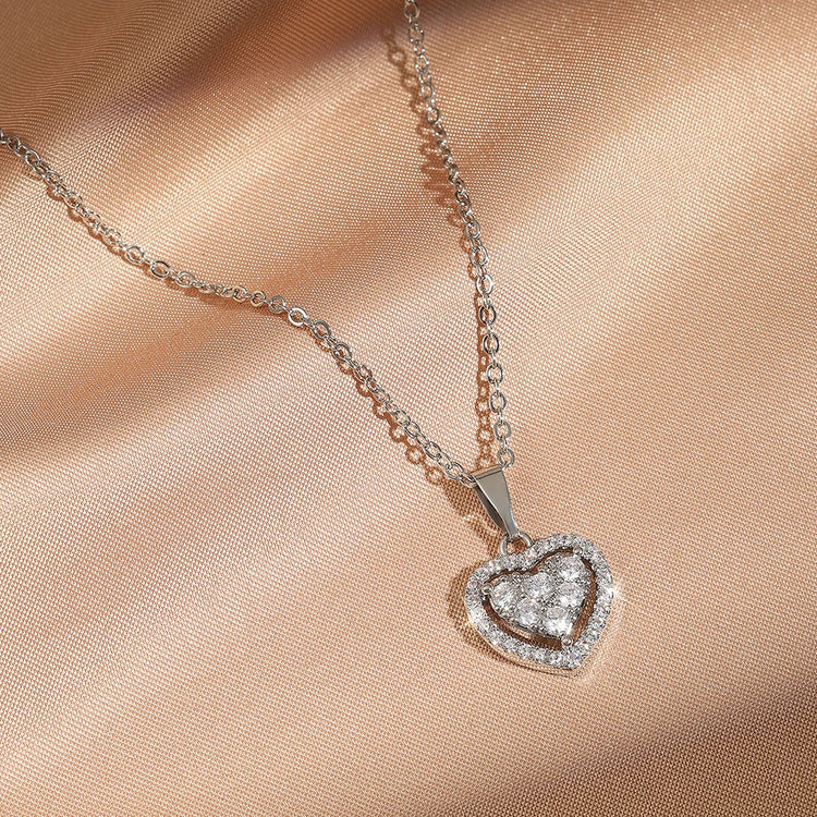 ZAKOL Simple Geometric Crystal White Zircon Pendant Necklace For Women Silver-Color Wedding Party Jewelry Gift With Box PlatiNum