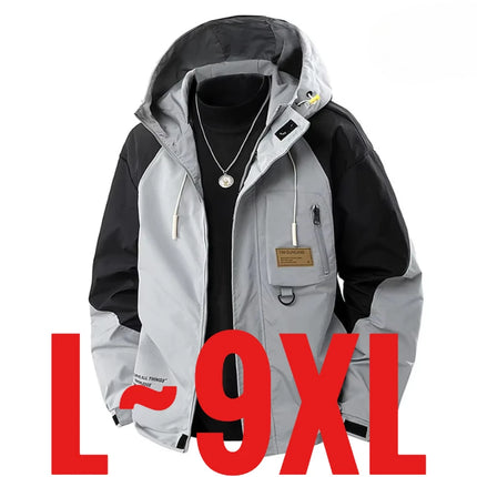 Big Size 9XL Men's Casual Jacket Hooded Windbreaker Male Spring Autumn Outerwear Patchwork Fashion Windproof Oversize Plus Large