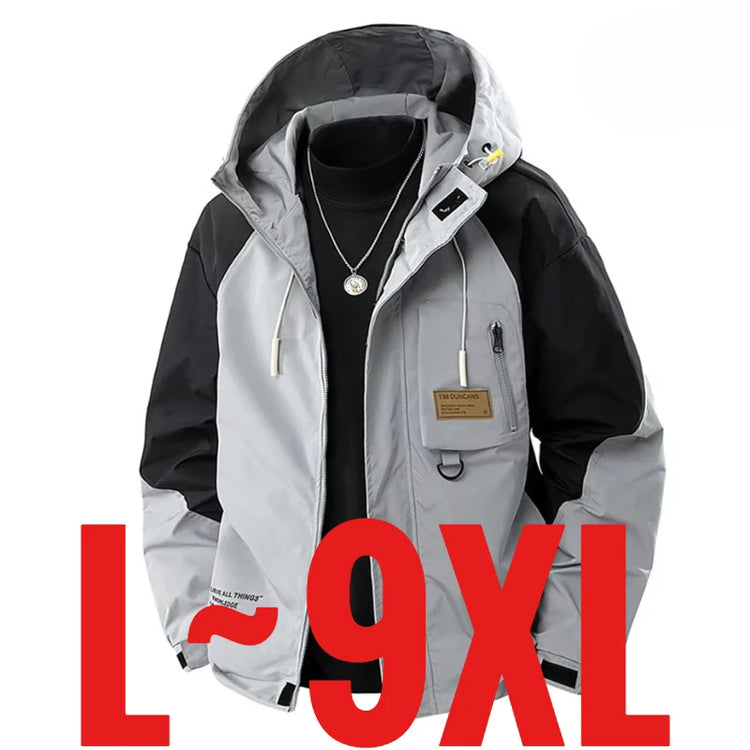 Big Size 9XL Men's Casual Jacket Hooded Windbreaker Male Spring Autumn Outerwear Patchwork Fashion Windproof Oversize Plus Large