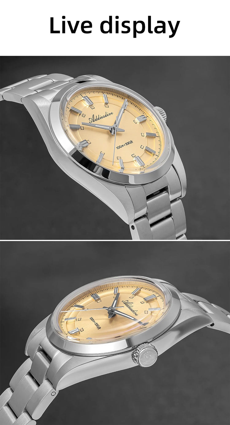 ADDIESDIVE New Men Watch Purple VH31 Quartz Wristwatch Diving 100m Waterproof BWG9 Luminous  316L Stainless Steel 36mm Watches
