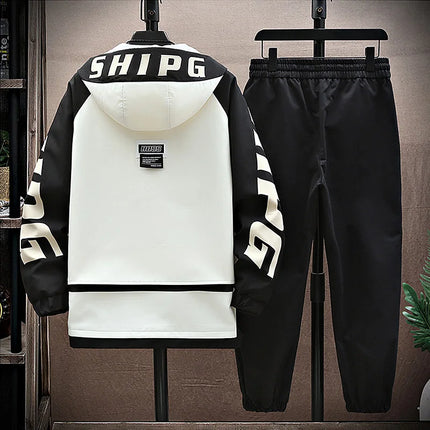 Spring Autumn Men Tracksuit Casual Joggers Hooded Sportswear Jackets Pants 2 Piece Sets Hip Hop Running Sports Suit
