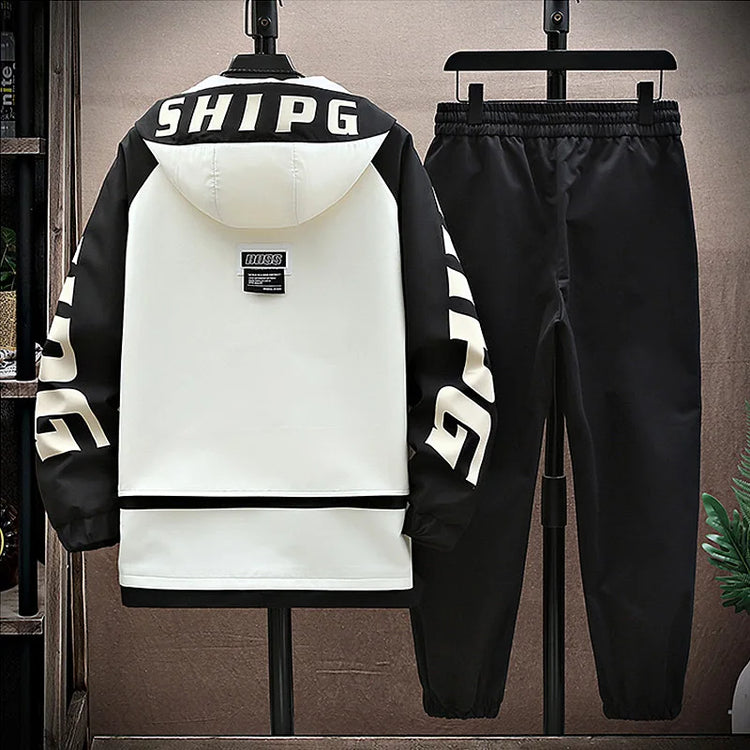 Spring Autumn Men Tracksuit Casual Joggers Hooded Sportswear Jackets Pants 2 Piece Sets Hip Hop Running Sports Suit