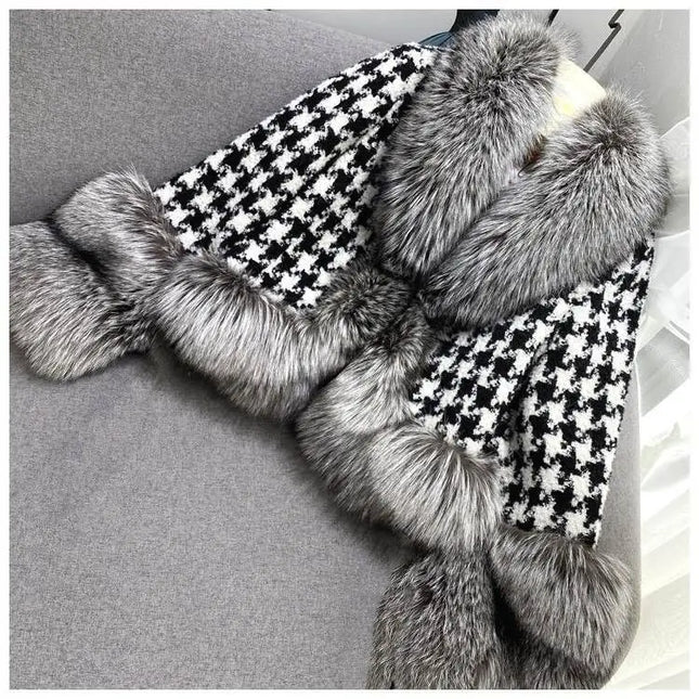 2026 Spring Autumn New Faux Fur Coat Women Fashion Vintage Houndstooth Slim Waist Jackets Y2k Loose Long Sleeve Tops Mujer