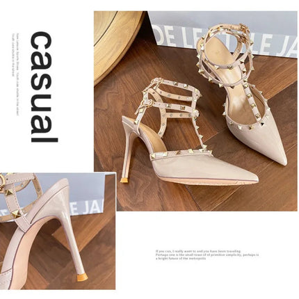 Scarpe da Donna di Design, Lussuose e Sexy con Borchie, Tacchi Alti Estivi, Sandali a Punta Stile Francese, Scarpe da Cerimonia, Zapatos De Mujer platinumshop