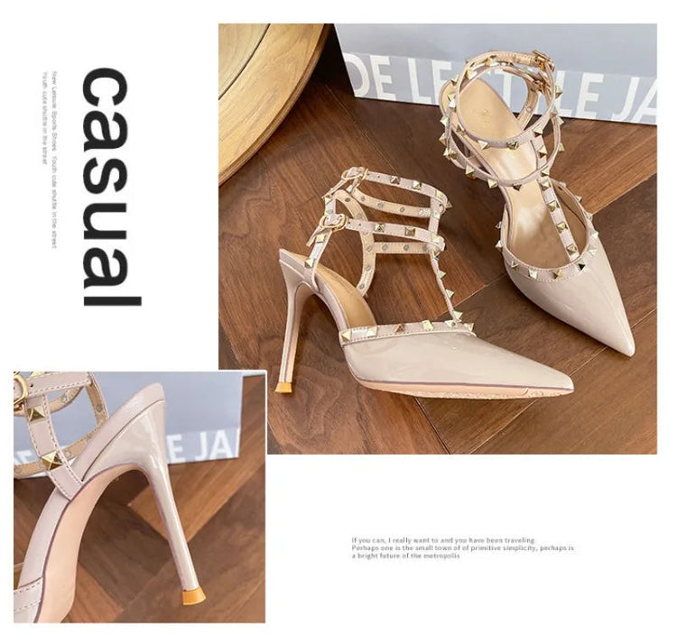 Scarpe da Donna di Design, Lussuose e Sexy con Borchie, Tacchi Alti Estivi, Sandali a Punta Stile Francese, Scarpe da Cerimonia, Zapatos De Mujer platinumshop