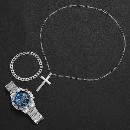 3 pz/set moda quadrante grande orologio al quarzo da uomo orologi da uomo d'affari di lusso collana braccialetto set Reloj Hombre (senza scatola) platinumshop