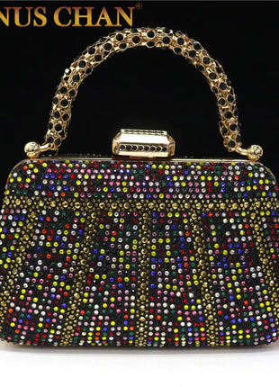 Popular In Nigeria Exquisite Evening Bags With Diamond Design Fashion Handle Clutch Rhinestone Embellished Long Chain Bag PlatiNum