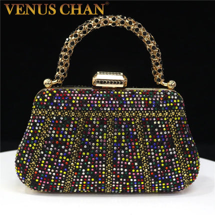 Popular In Nigeria Exquisite Evening Bags With Diamond Design Fashion Handle Clutch Rhinestone Embellished Long Chain Bag PlatiNum