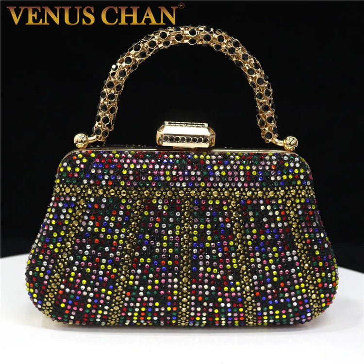 Popular In Nigeria Exquisite Evening Bags With Diamond Design Fashion Handle Clutch Rhinestone Embellished Long Chain Bag PlatiNum