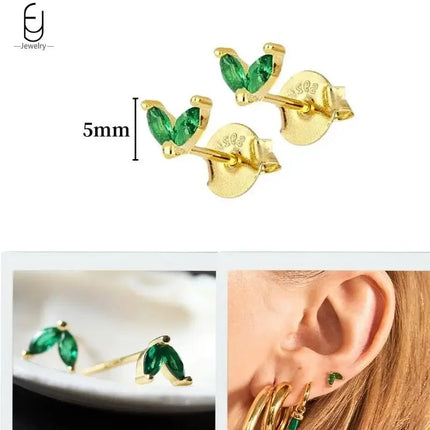 925 Sterling Silver Needle Green Zircon Gold Earrings Heart Hoop Earrings for Women Delicate Stud Earrings Luxury Jewelry Gifts PlatiNum