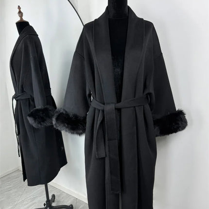 Tossy Fox Fur Wool Overcoat Women's Short Coat Office Lady Elegant Double-sided Woolen Coat 2025 New Cardigan Jackets Loose Wool