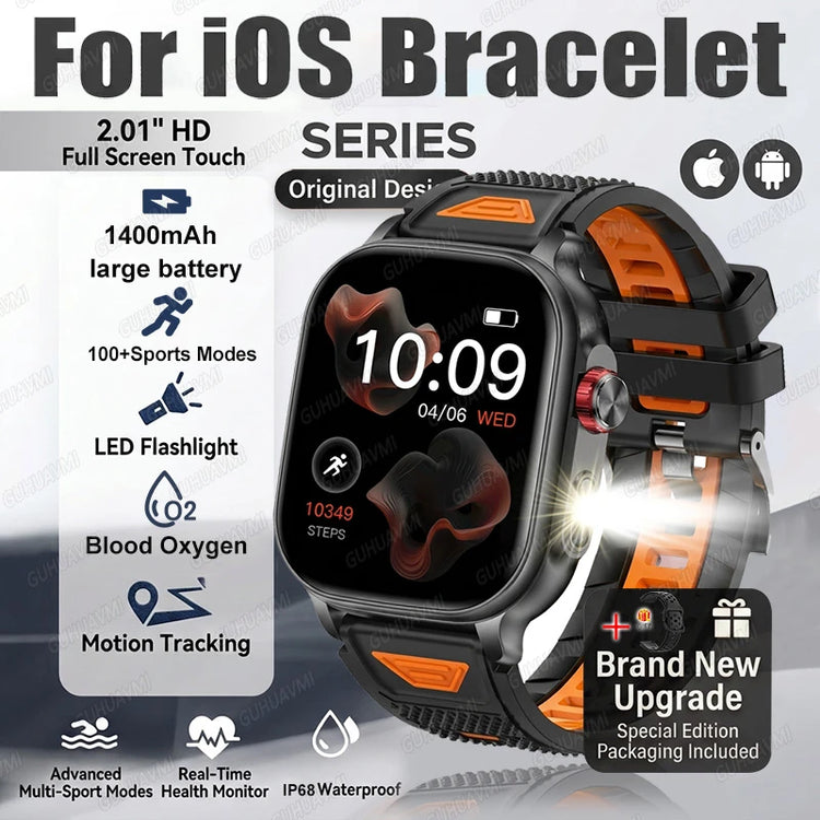2026New Smart Watch Fitness Clock Men 2.01" AMOLED Screen 1400mAh 130+ Days Battery Life Flashlight Call Waterproof Smartwatches