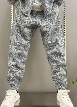 New Spring and Autumn Men's Casual Suit Lapel Jacquard Shirt Trousers Two-piece Set Comfortable Loose PlatiNum