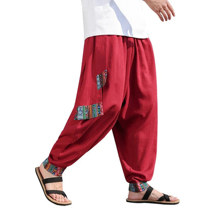 Pantaloni Larghi da Uomo Stile Cinese Retrò 2026, Taglie Forti, di Tendenza, Moda High Street, in Cotone e Lino, Leggings Uomo