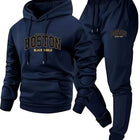 2-Piece Men's Casual Hooded Sweatshirt and Sweatpants Set - Los Angeles Letter Print Men's Outdoor Sports Set with Hooded Long S PlatiNum