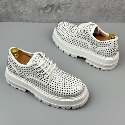 Luxury Designer Rivets Men Leather Casual Shoes Fashion Breathable Height Increasing Male Brogue Derby Shoes Zapatillas Hombre