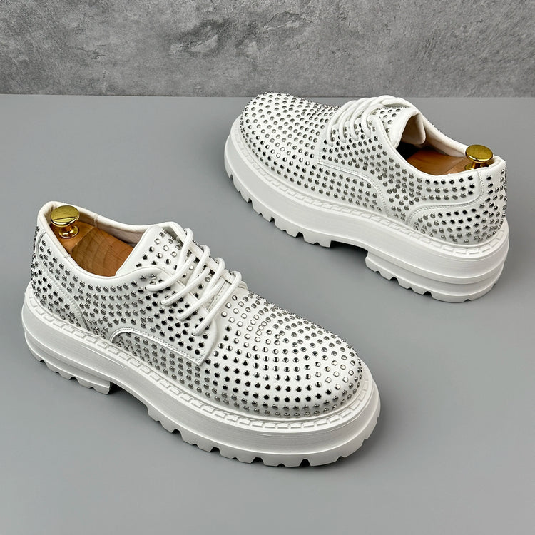 Luxury Designer Rivets Men Leather Casual Shoes Fashion Breathable Height Increasing Male Brogue Derby Shoes Zapatillas Hombre