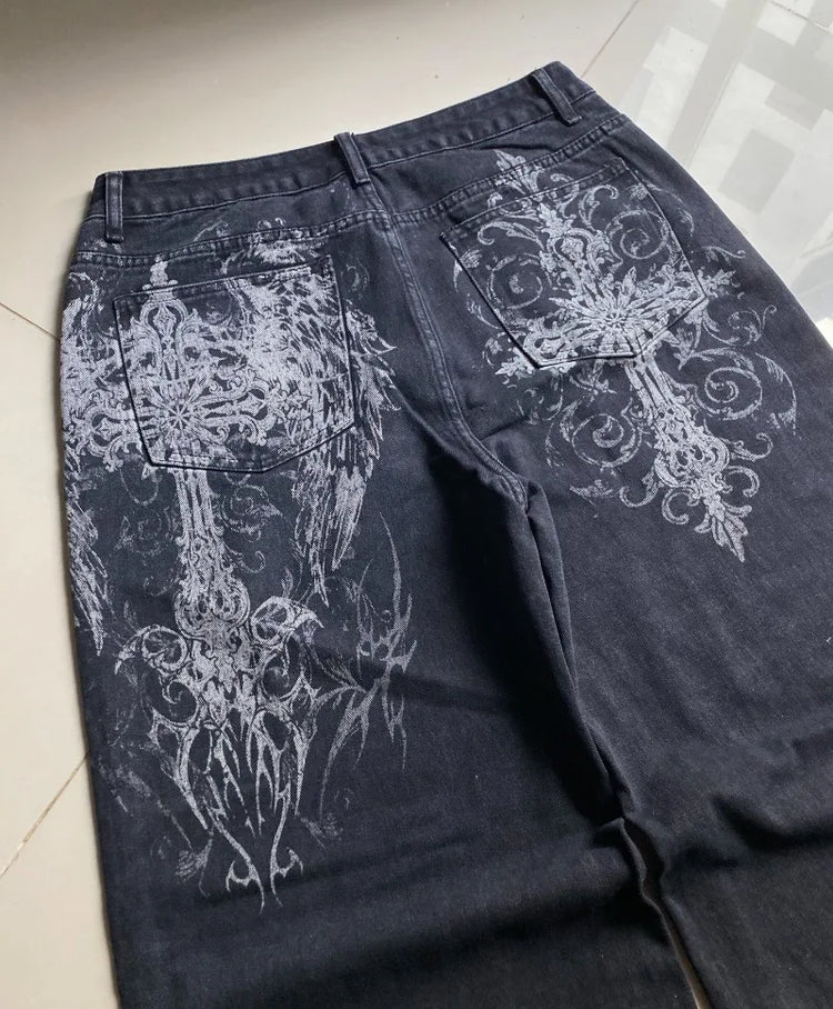 Jeans Baggy Oversize Y2K con Stampa Americana, Stile Harajuku Hip Hop, Pantaloni Larghi Casual da Donna