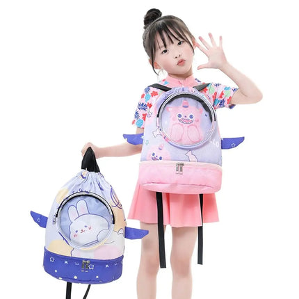 Borsa da spiaggia con coulisse per bambini con separazione asciutta e bagnata, impermeabile, regolabile, per sport, nuoto, viaggi, fitness, spiaggia, borsa da nuoto per bambini