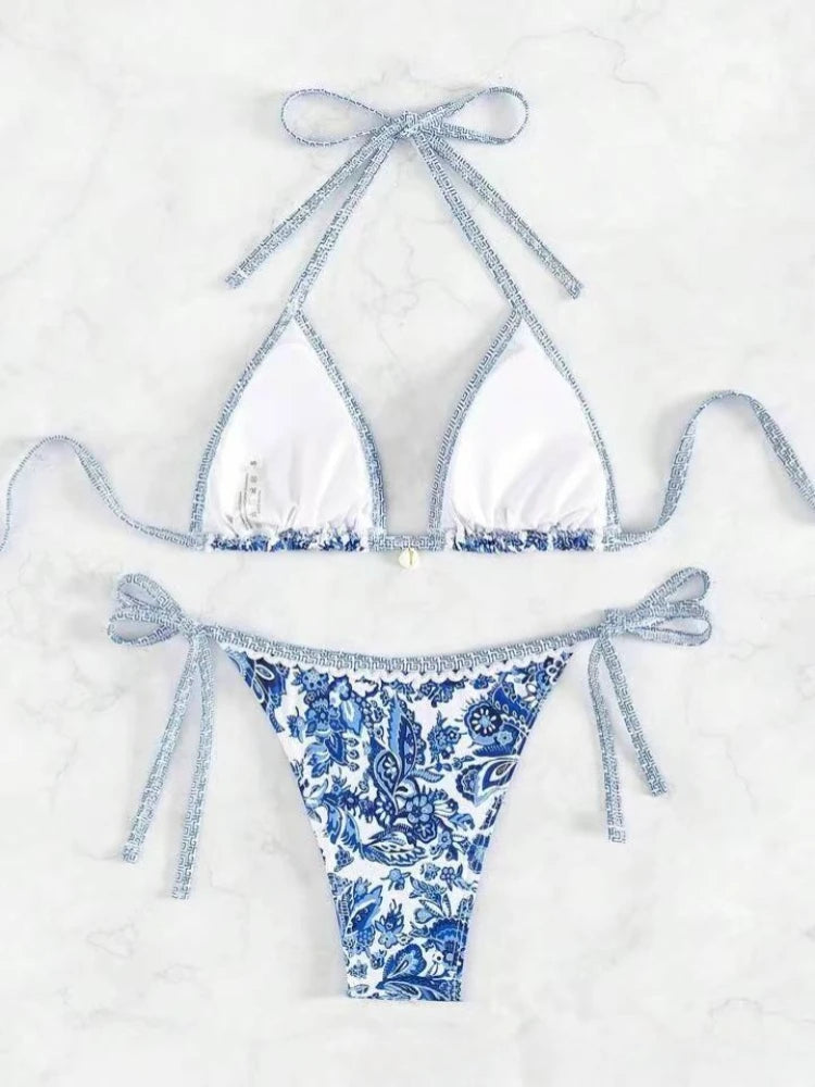 Bikini a triangolo con laccetti da donna, costume da bagno due pezzi, abbigliamento da spiaggia estivo platinumshop