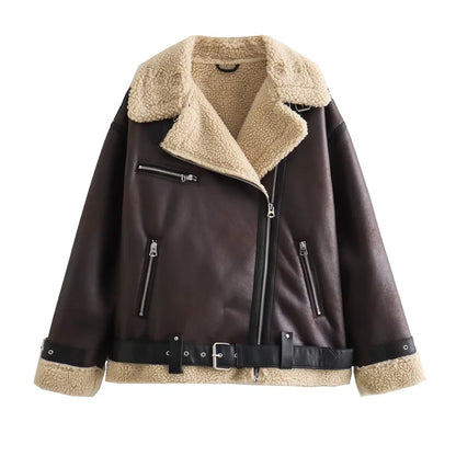 2025 Autumn New Women's European and American Style Loose Fashion with Belt Double sided Collar Jacket Coat