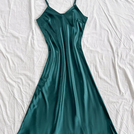 Elegante camicia da notte in raso da donna, sexy e comoda, abito lungo a tinta unita, pigiama per donna