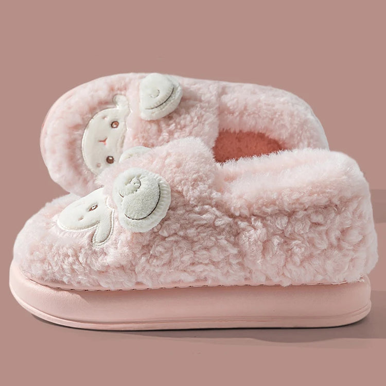 Cute Cartoon Lamb Cotton Slippers Women Indoor Warm Thicken Plush Home Slippers Woman Comfortable Non Slip Fluffy Slides Female