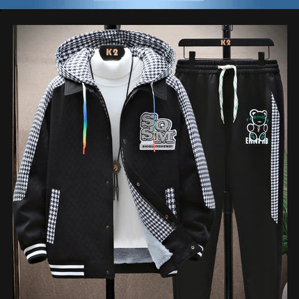 Winter Men's Sets Tracksuit Men Wool Hooded Sweatshirt Thicken Warm Sportswear Male Casual Suit Two Piece Sets