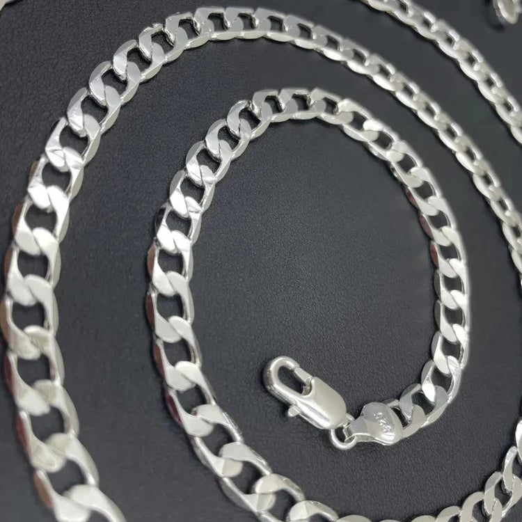 Men's 925 Sterling Silver Necklace 2/4/6/8/10/12MM 40-75cm Face Chain Necklace Lobster Clasp Men Women Engagement Jewelry Gifts PlatiNum