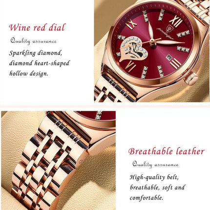 POEDAGAR Orologi di lusso da donna Orologio da donna impermeabile con data luminosa in acciaio inossidabile Orologio da polso da donna al quarzo alla moda elegante platinumshop