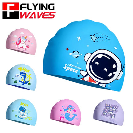 Cuffia da nuoto per bambini per ragazzi e ragazze, capelli lunghi, impermeabile, in silicone ad alta elasticità, per cartoni animati, accessori per piscina